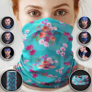 Schlauchschal mit bunten Blumen